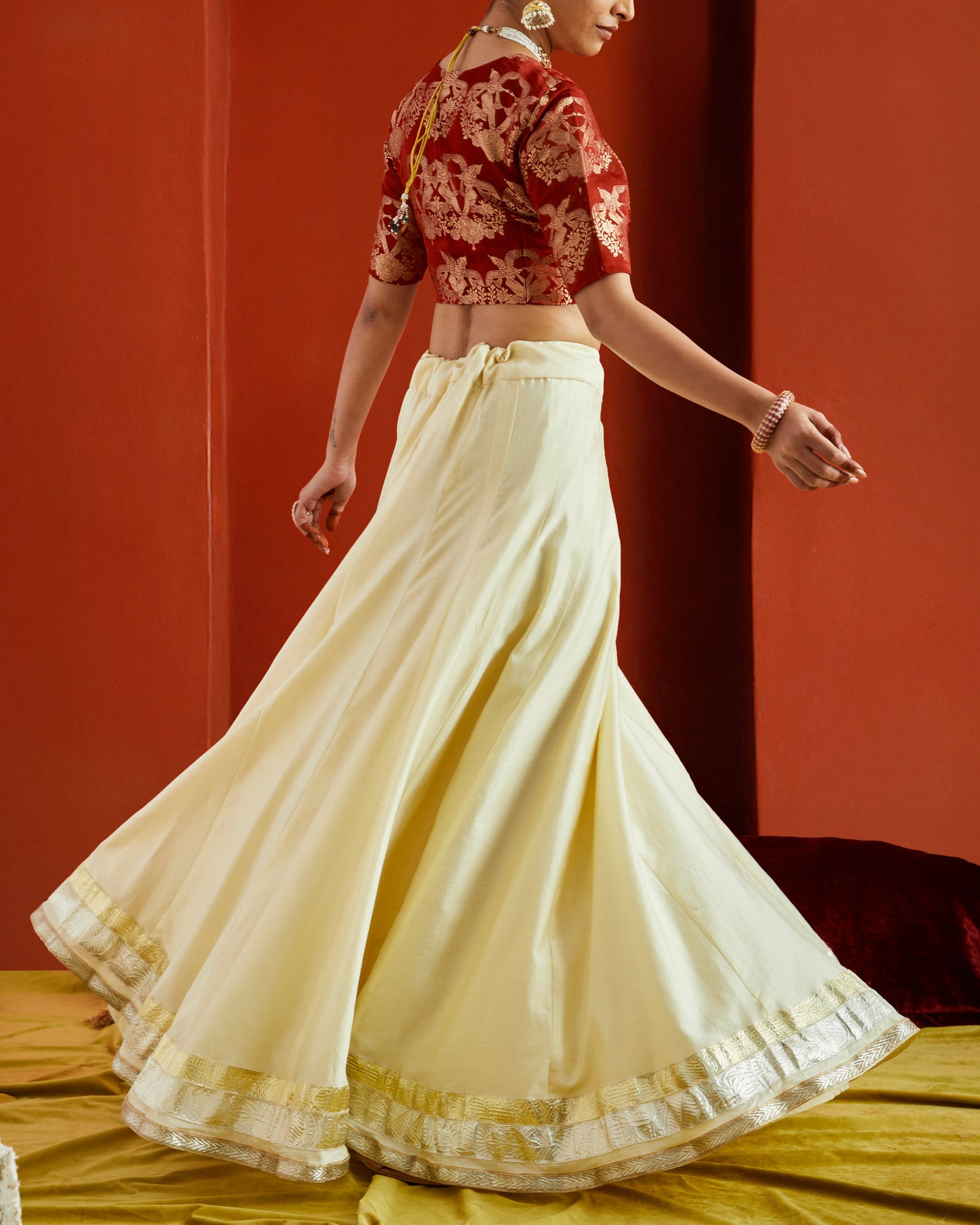 Pure Chanderi Lehenga Skirt With Gota Trio Border