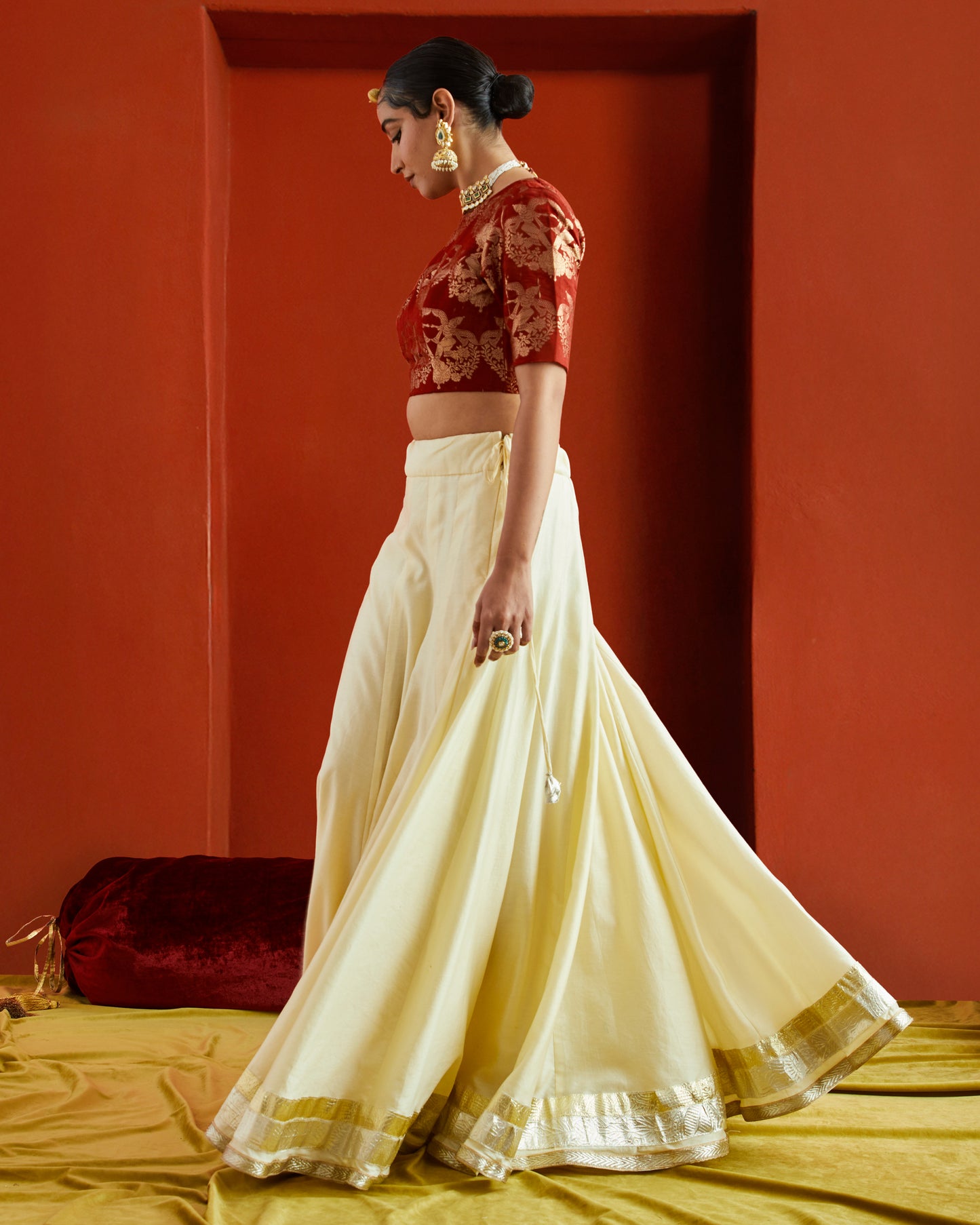 Pure Chanderi Lehenga Skirt With Gota Trio Border