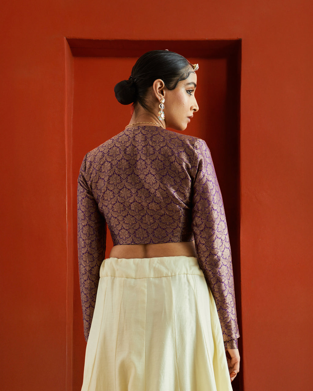 Purple & Gold Jaal Brocade Full Sleeve Saree Blouse