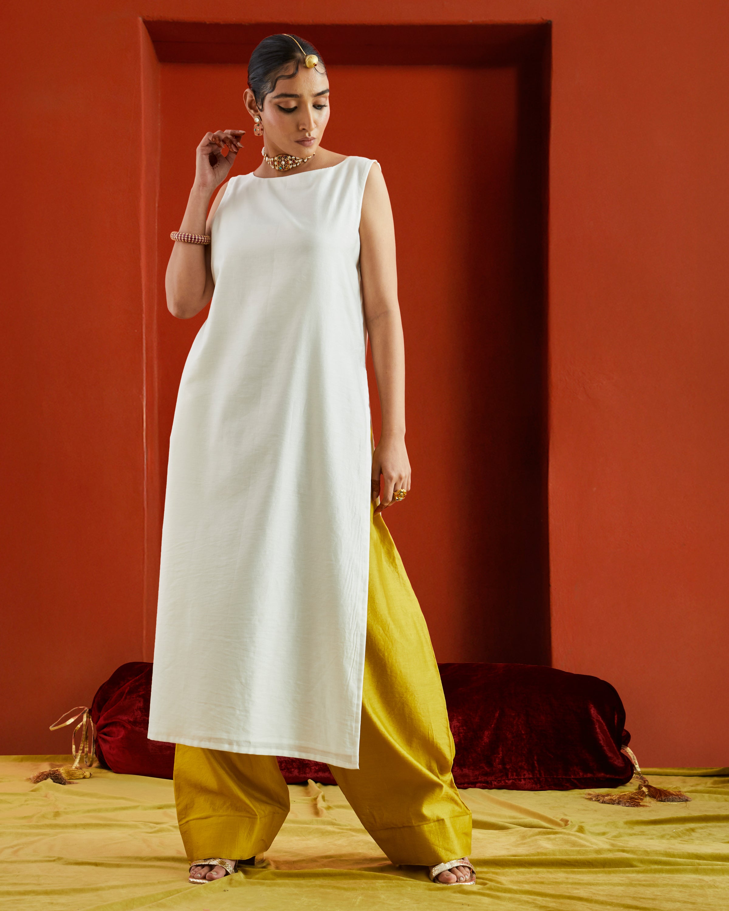 Yellow Pure Chanderi Farshi Salwar