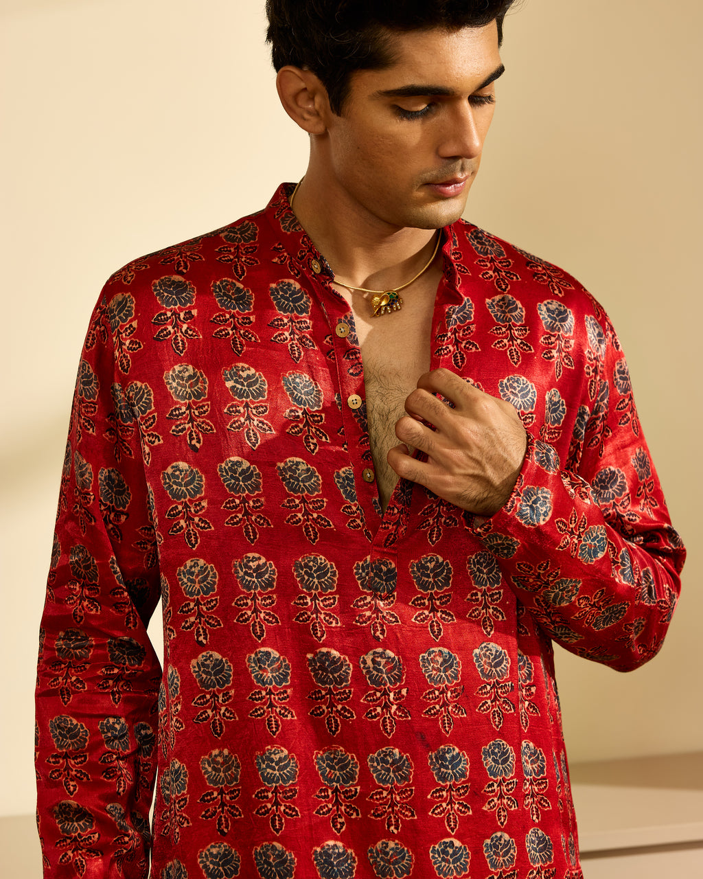 Butta Ajrakh Mashru Kurta
