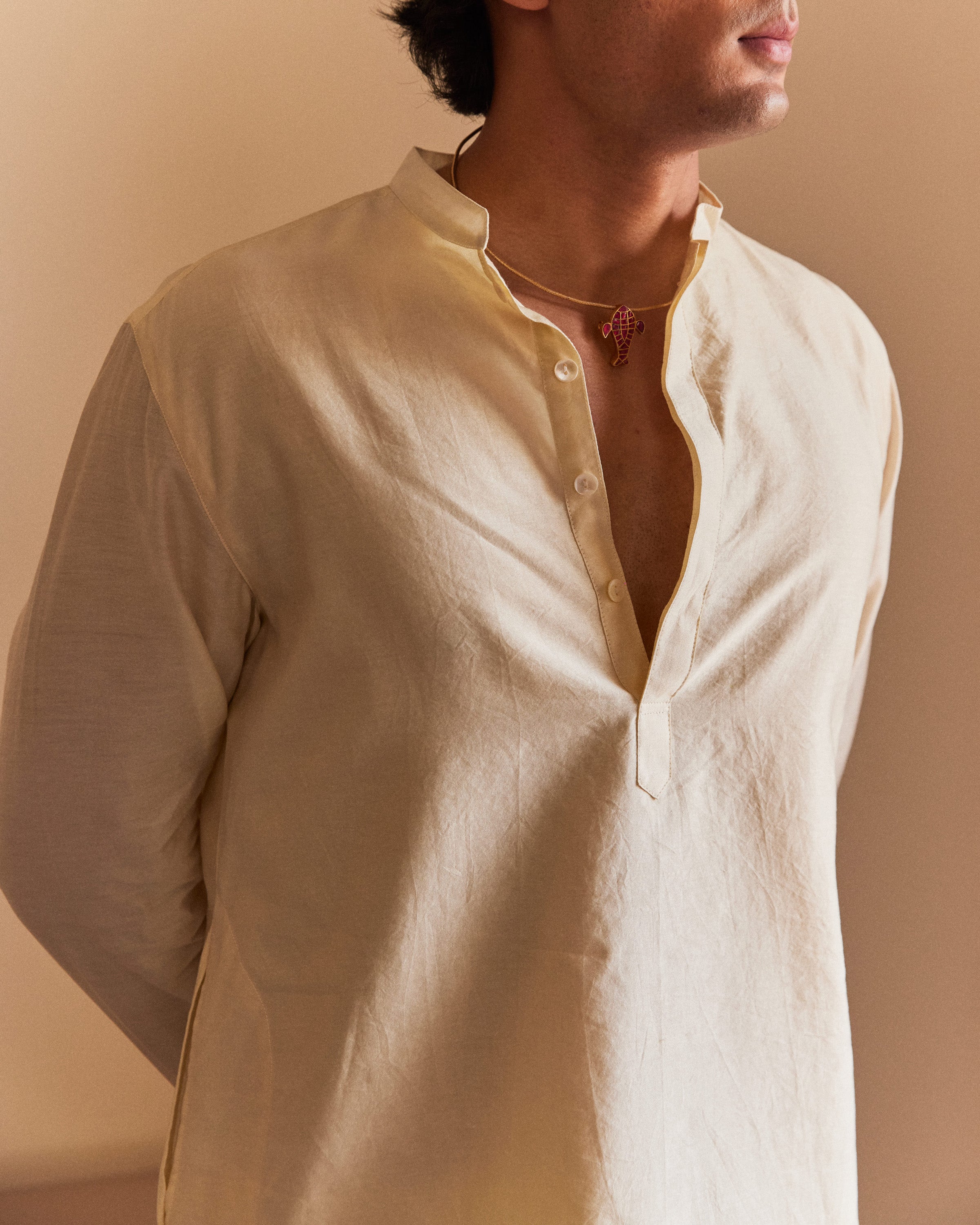 Off white Pure Chanderi  Men's Kurta