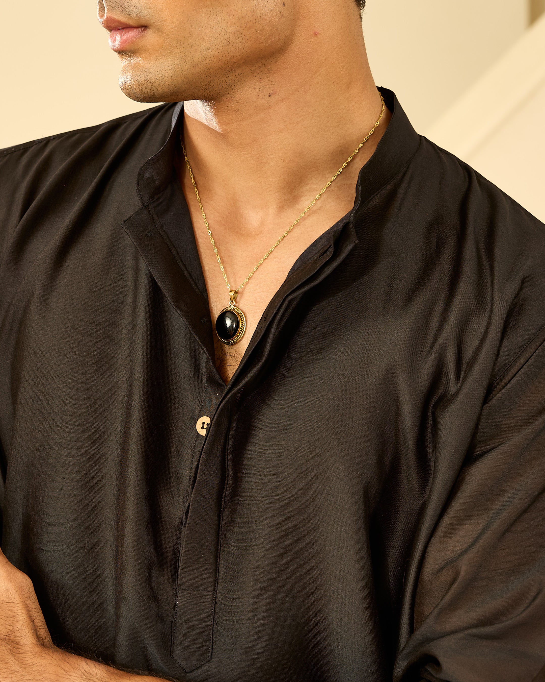 Onyx Pendant With Brass Chain
