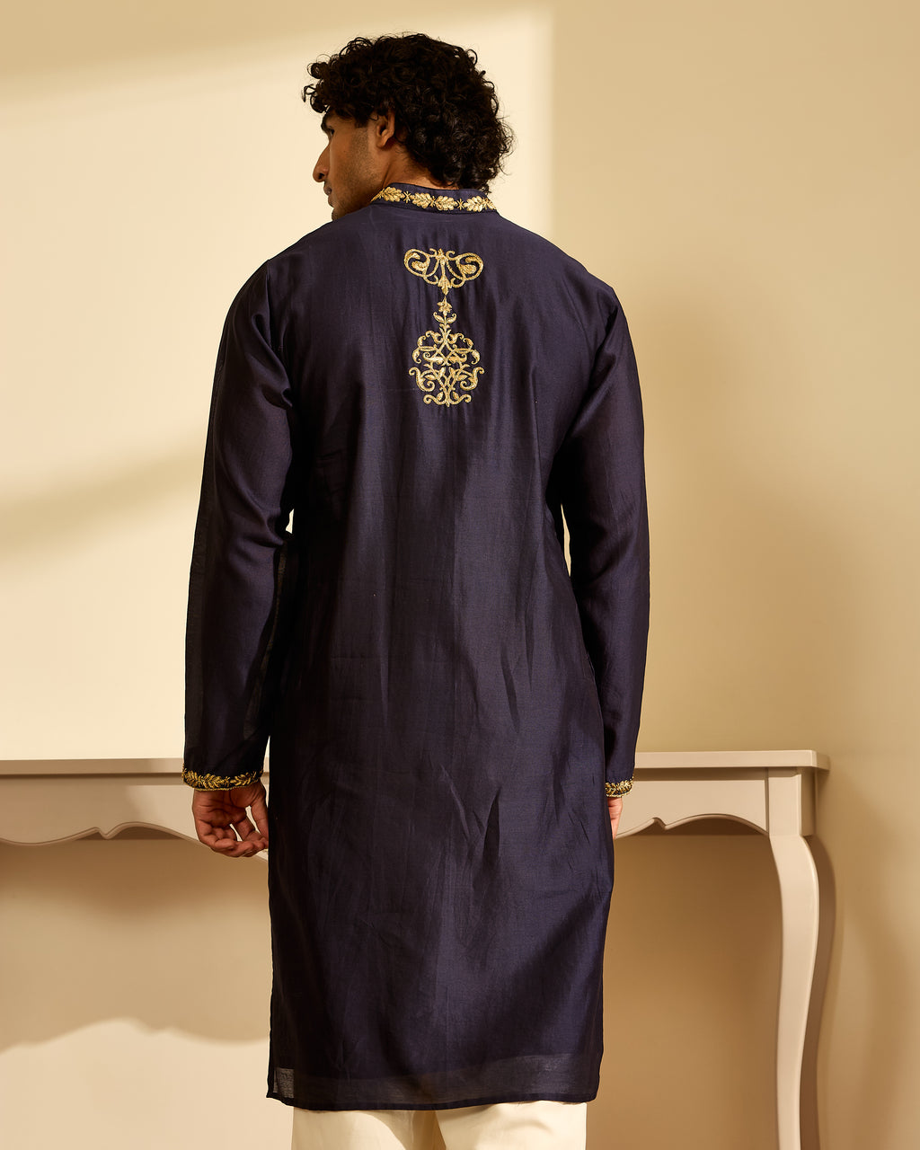 Aari Midnight Blue Black Chanderi Kurta