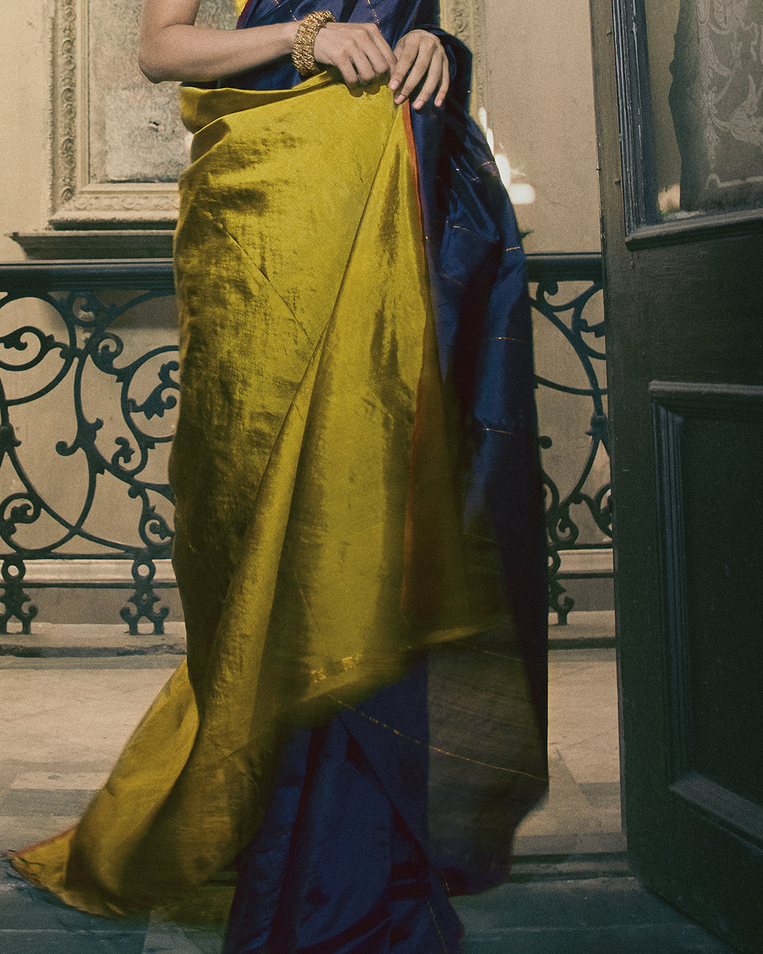 Charu Golden Blue Saree