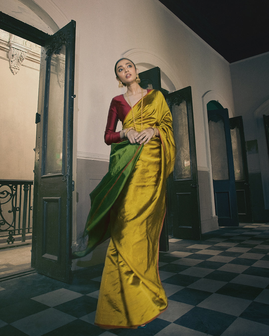 Charu Golden Green Saree