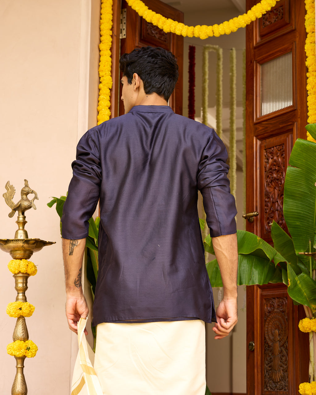 Midnight Pure Chanderi Men's Short Kurta