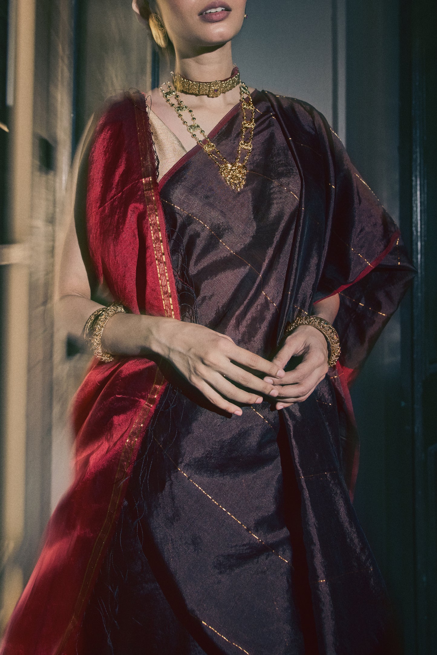 Charu Maroon Brown Saree
