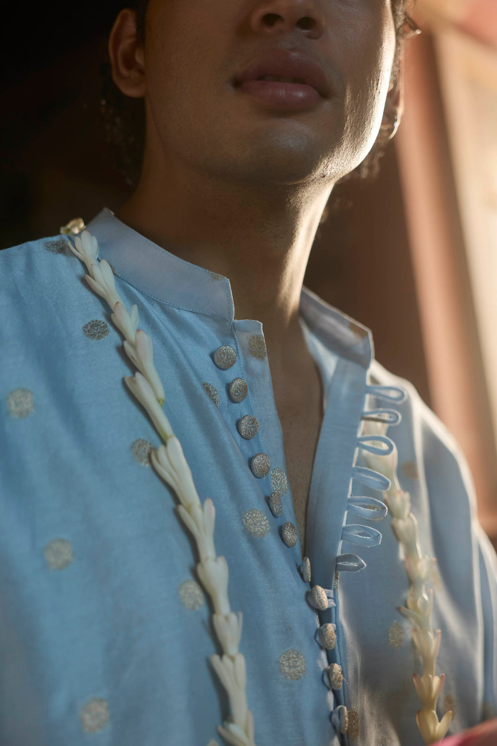 Manuhaar Mint Blue Buta Chanderi Kurta