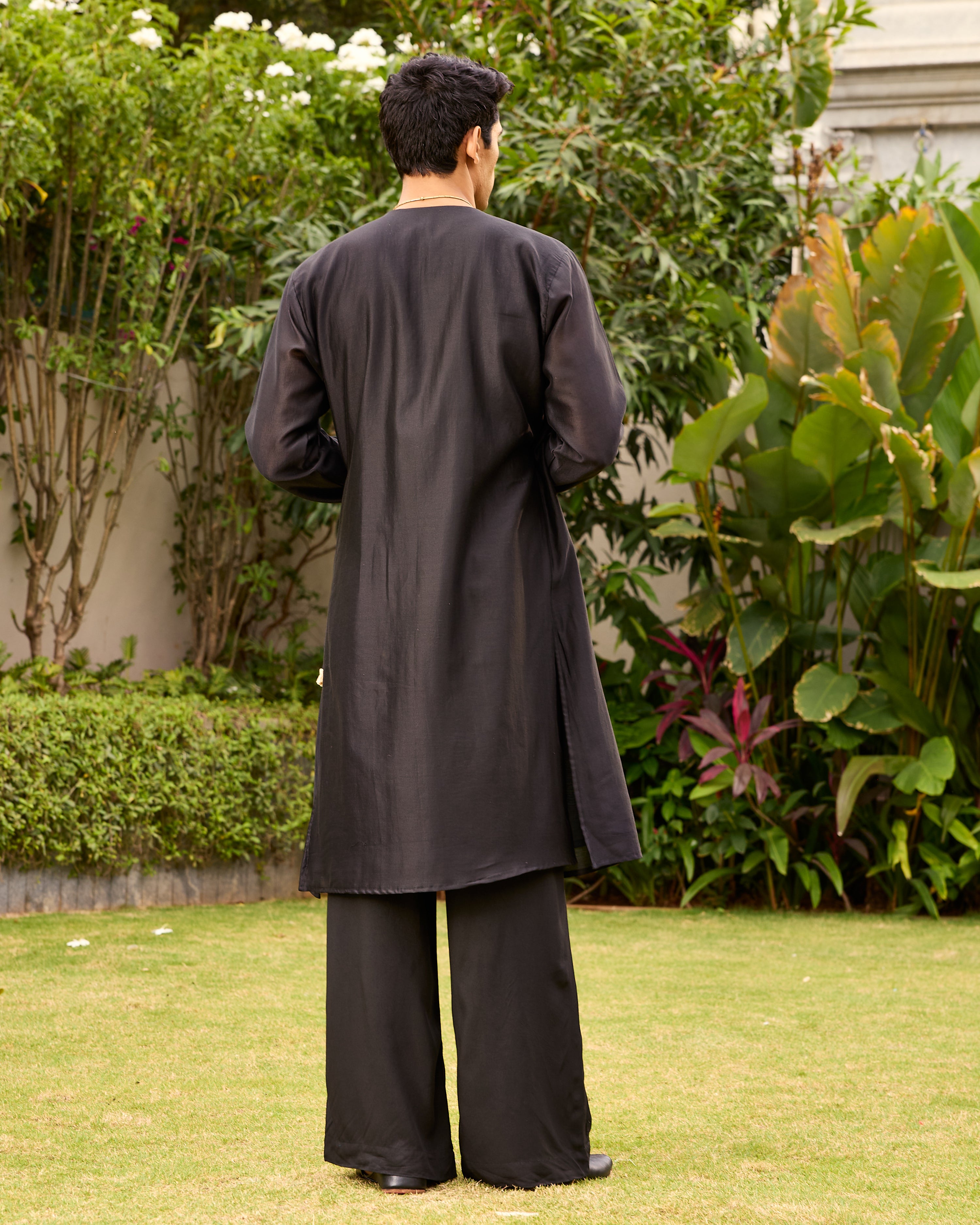 Black Pure Chanderi Angrakha (Minimal)