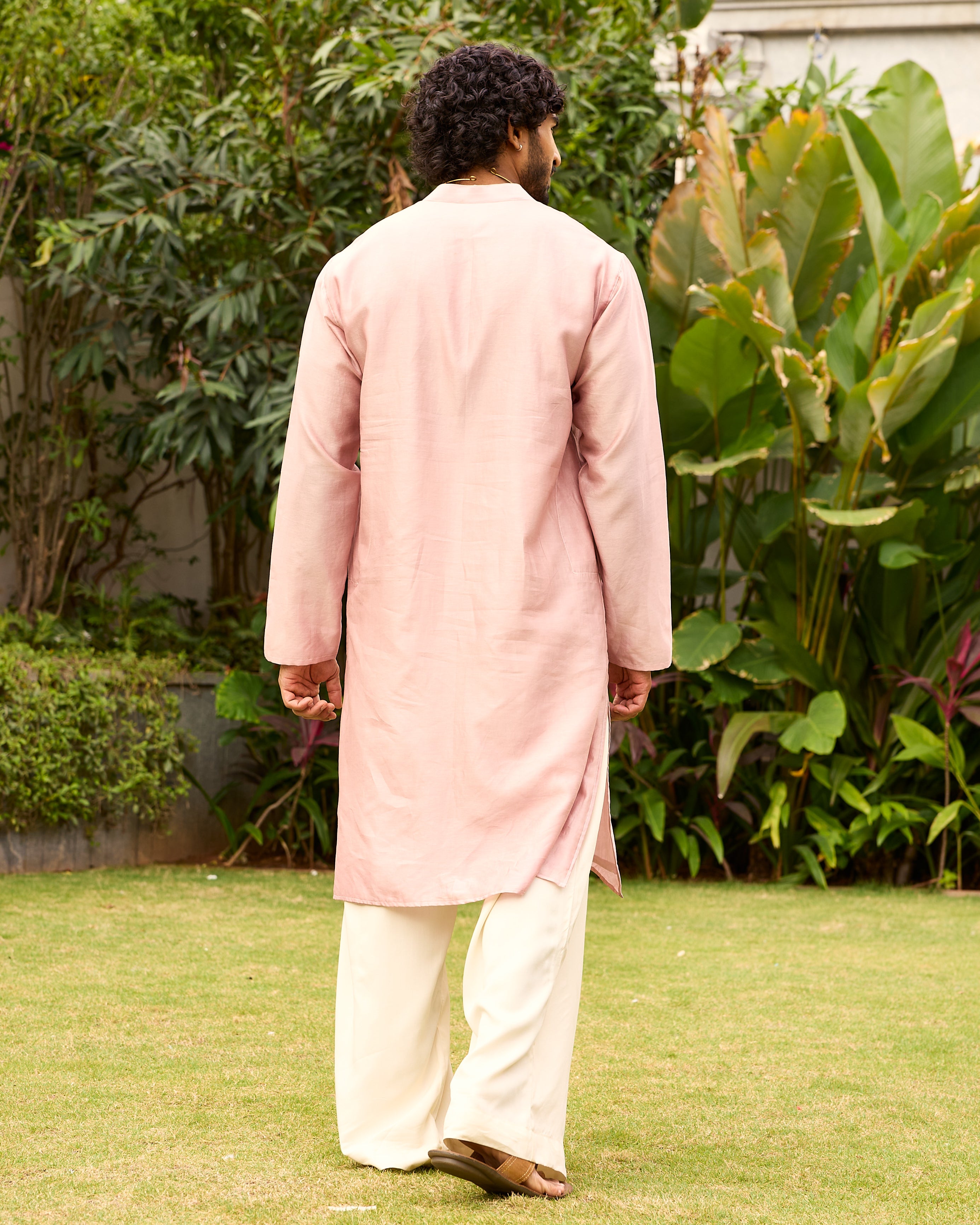 Rose Pink Pure Chanderi Men's Kurta
