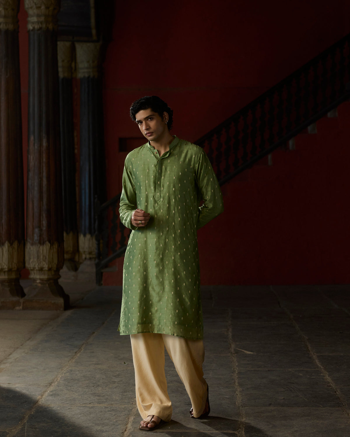 Manuhaar Mint Green Buta Chanderi Kurta