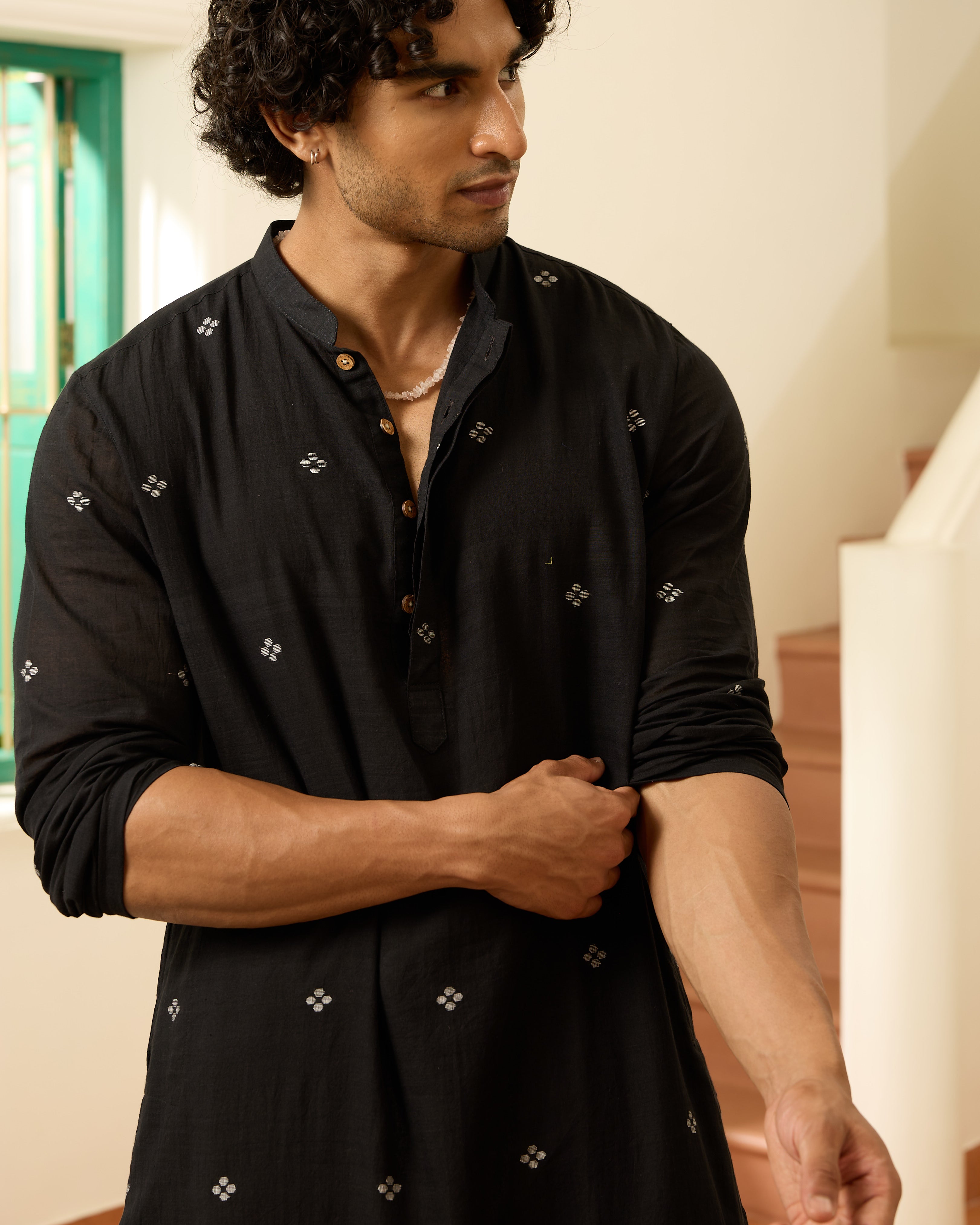 Kalo Phul Jamdani Kurta
