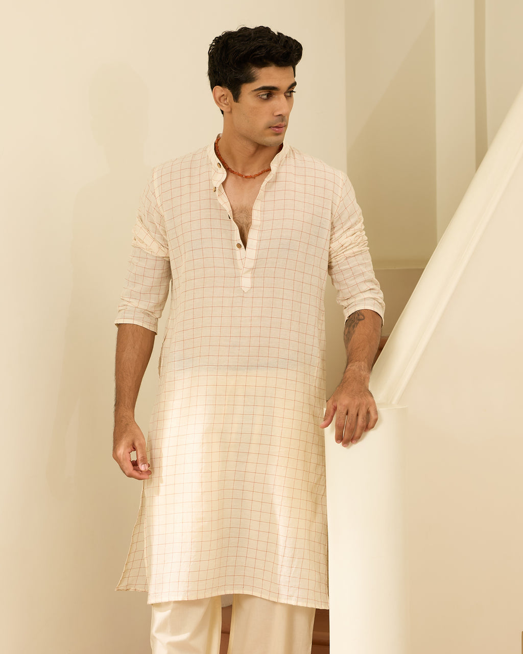 Laal Rekha Jamdani Kurta