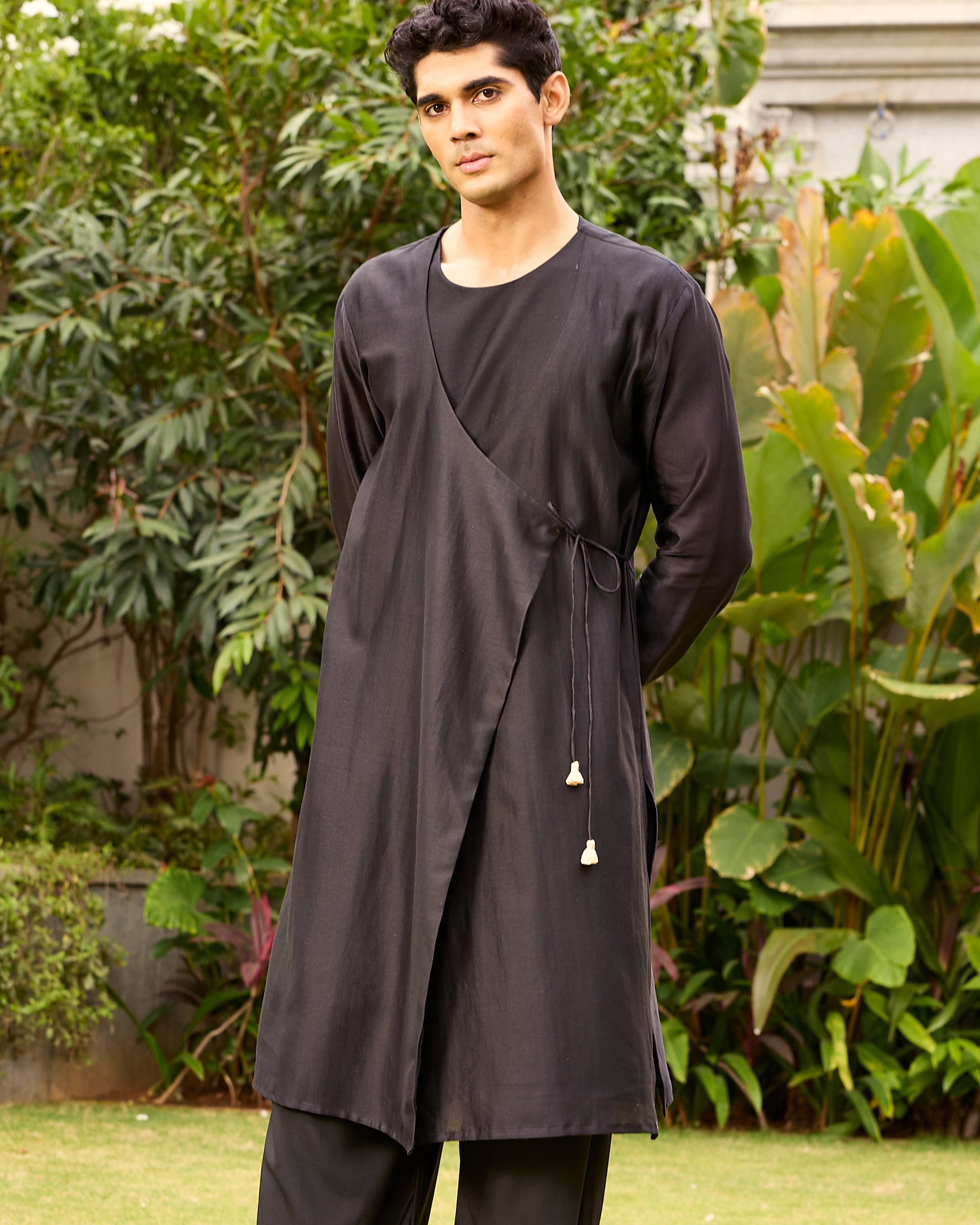 Black Pure Chanderi Angrakha (Minimal)