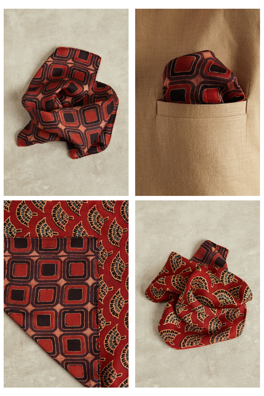 Pankh Ajrakh Dotarfa Pocket Square