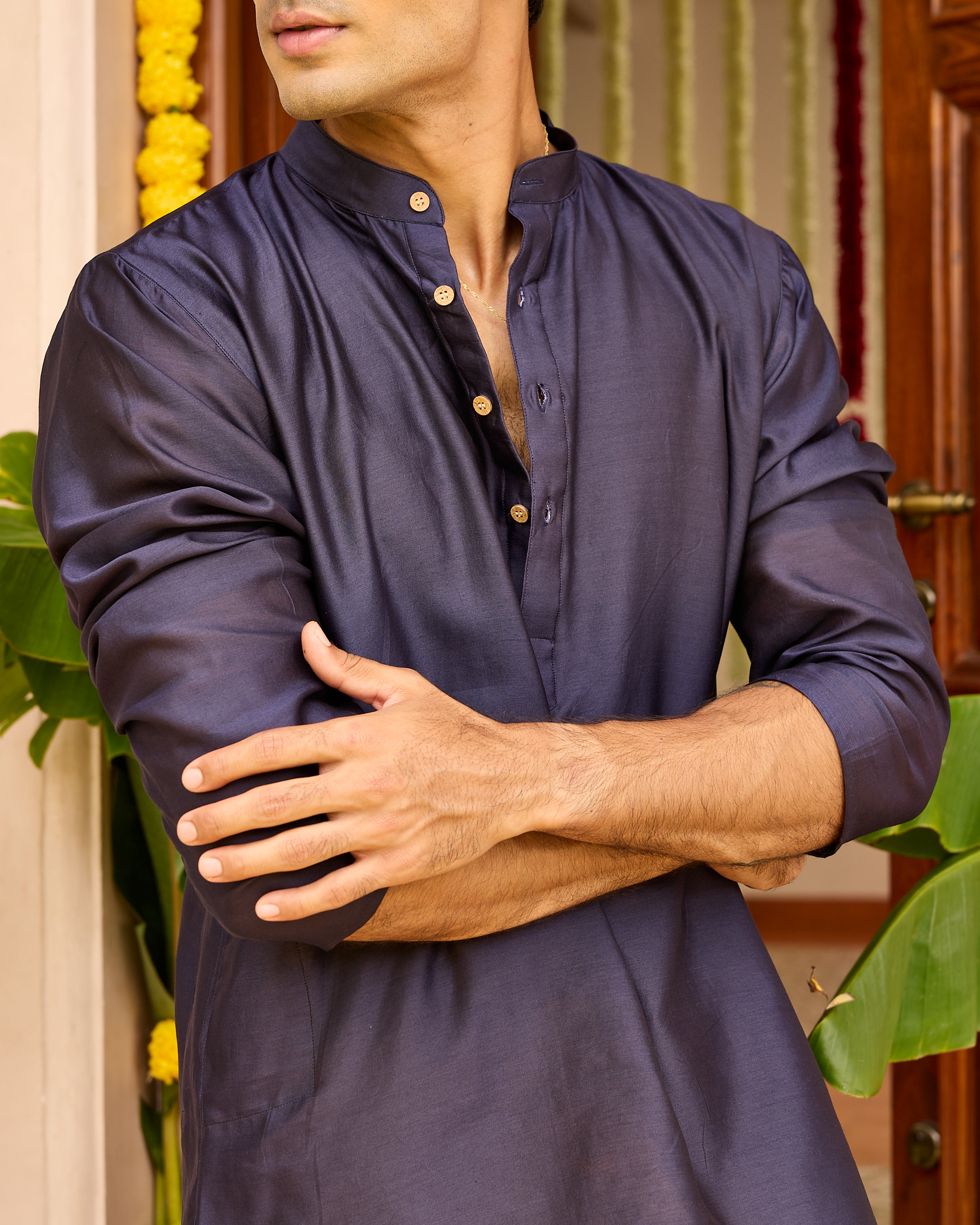 Midnight Pure Chanderi Men's Short Kurta