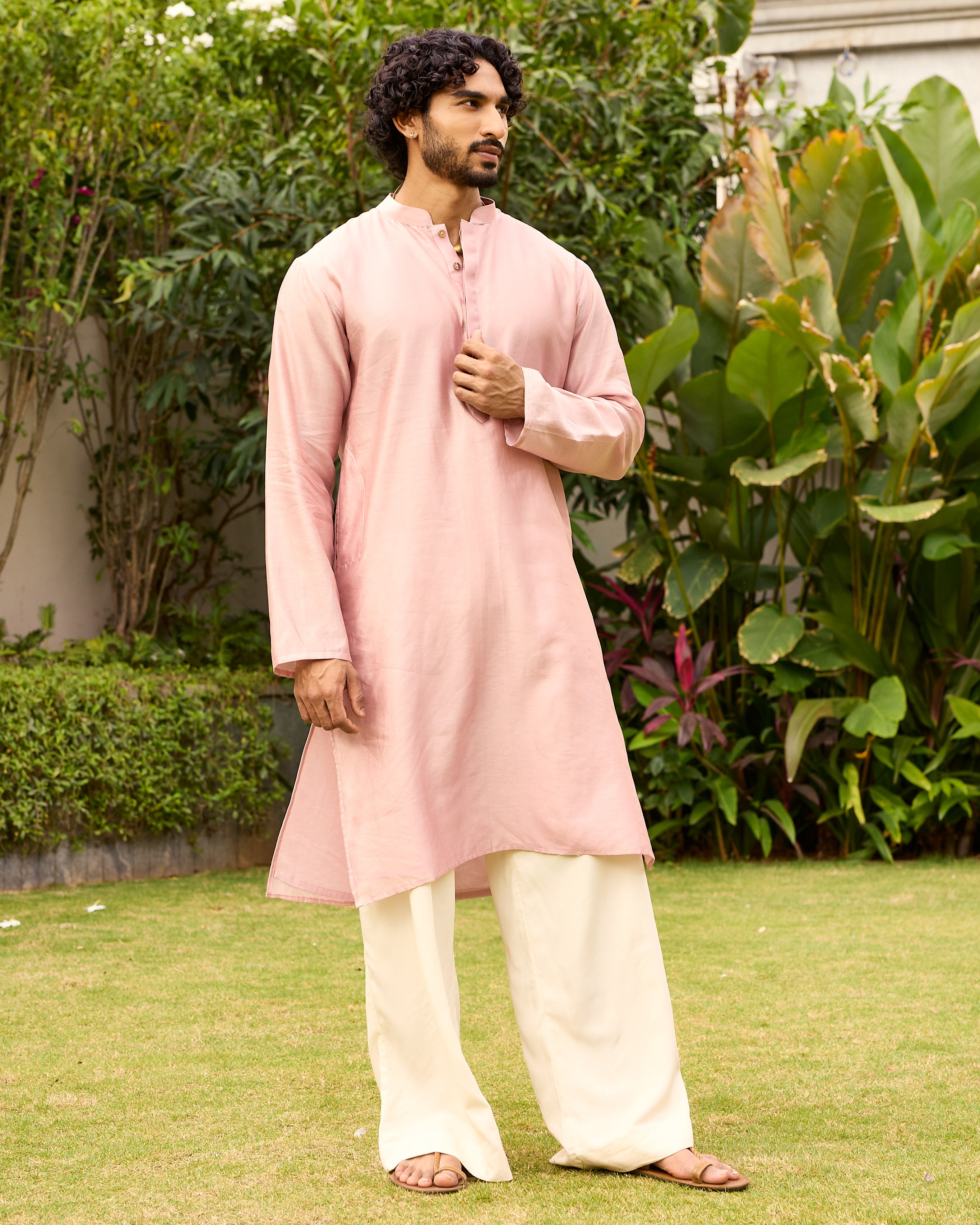 Rose Pink Pure Chanderi Men's Kurta