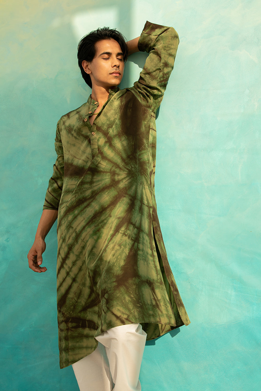 Rangrez Pure Crepe Olive Kurta