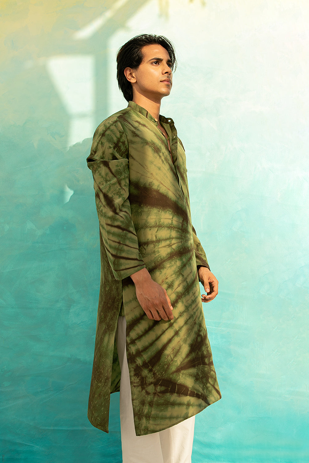 Rangrez Pure Crepe Olive Kurta