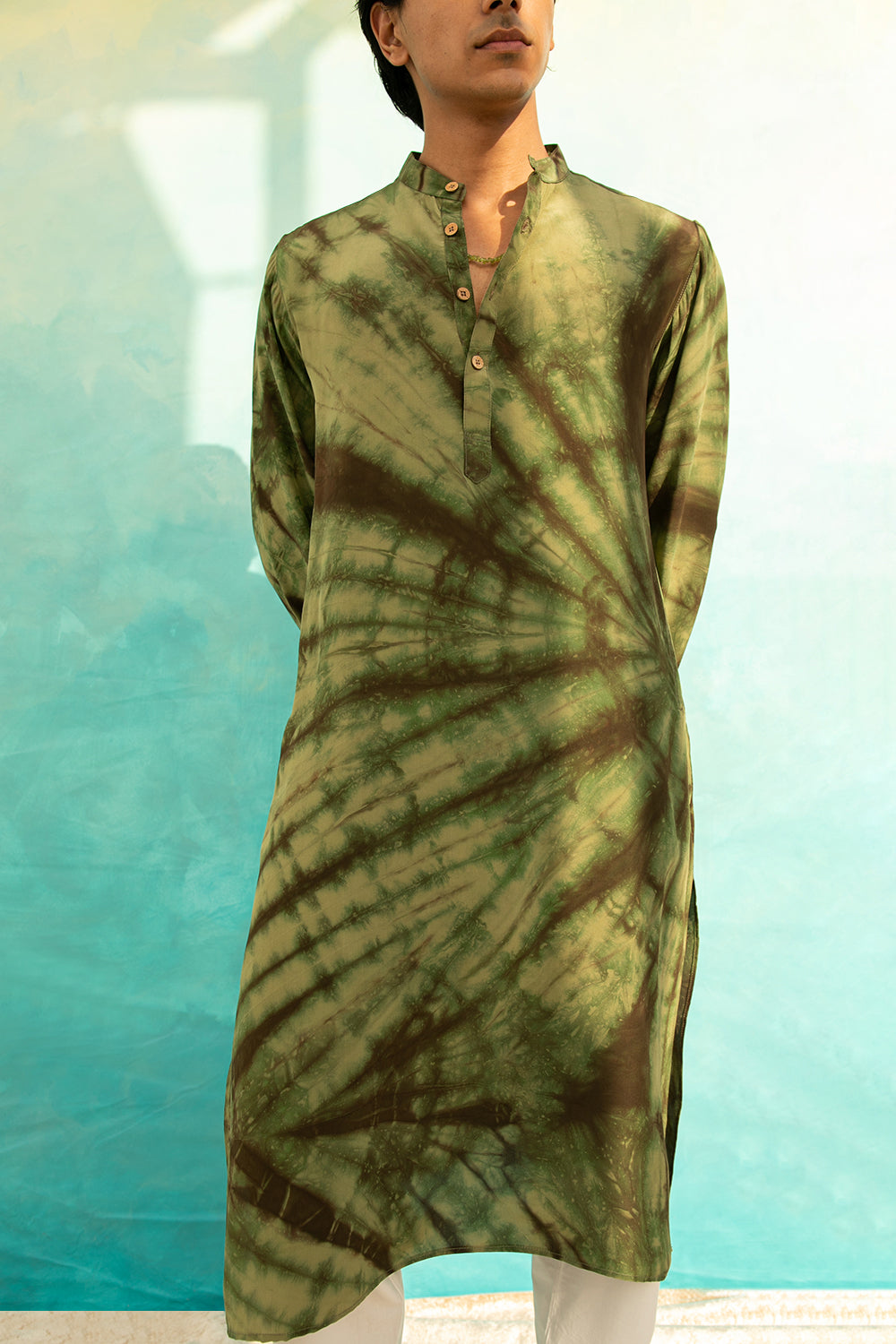 Rangrez Pure Crepe Olive Kurta