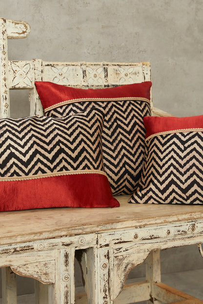 Vichi Red Mashru Ajrakh Rectangle Cushion Cover