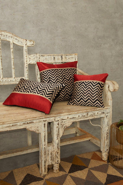 Vichi Red Mashru Ajrakh Square Cushion Cover