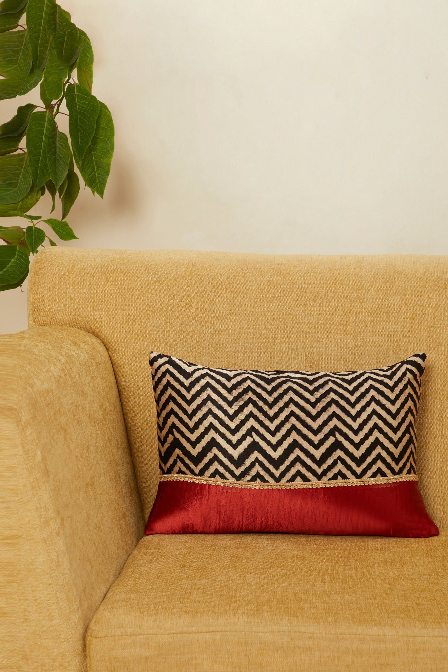 Vichi Red Mashru Ajrakh Rectangle Cushion Cover