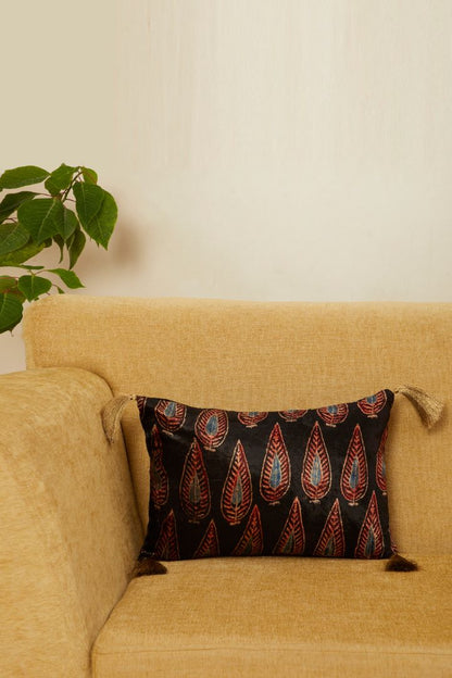 Darakht Black Velvet Ajrakh Rectangle Cushion Cover