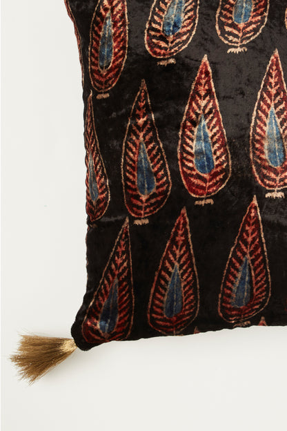 Darakht Black Velvet Ajrakh Square Cushion Cover