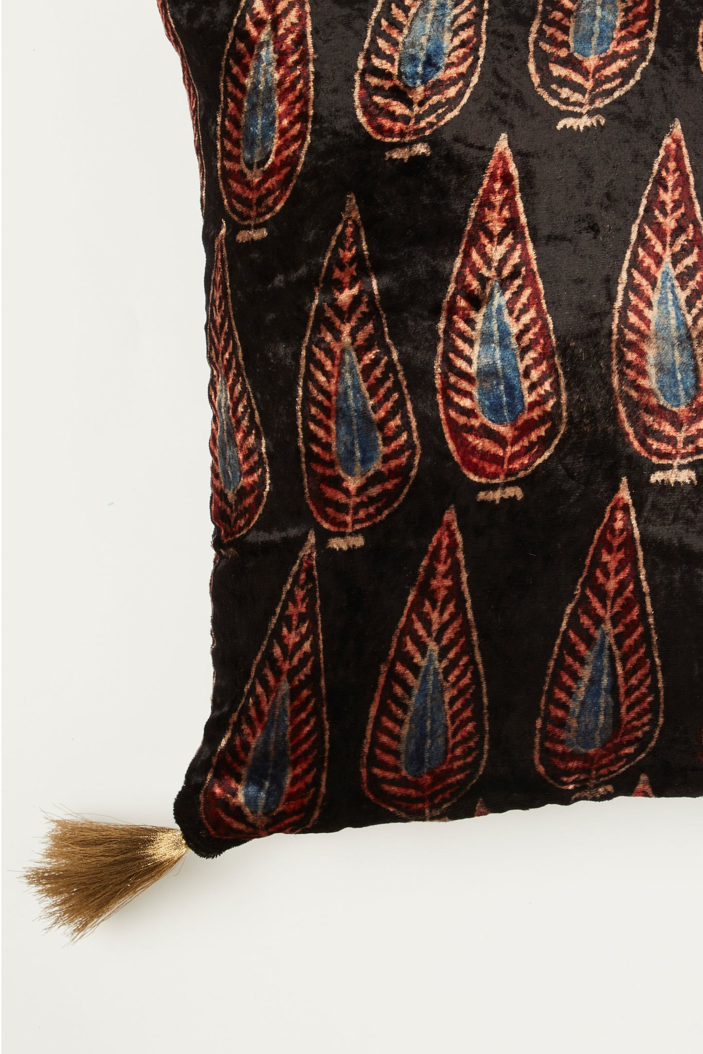 Darakht Black Velvet Ajrakh Rectangle Cushion Cover