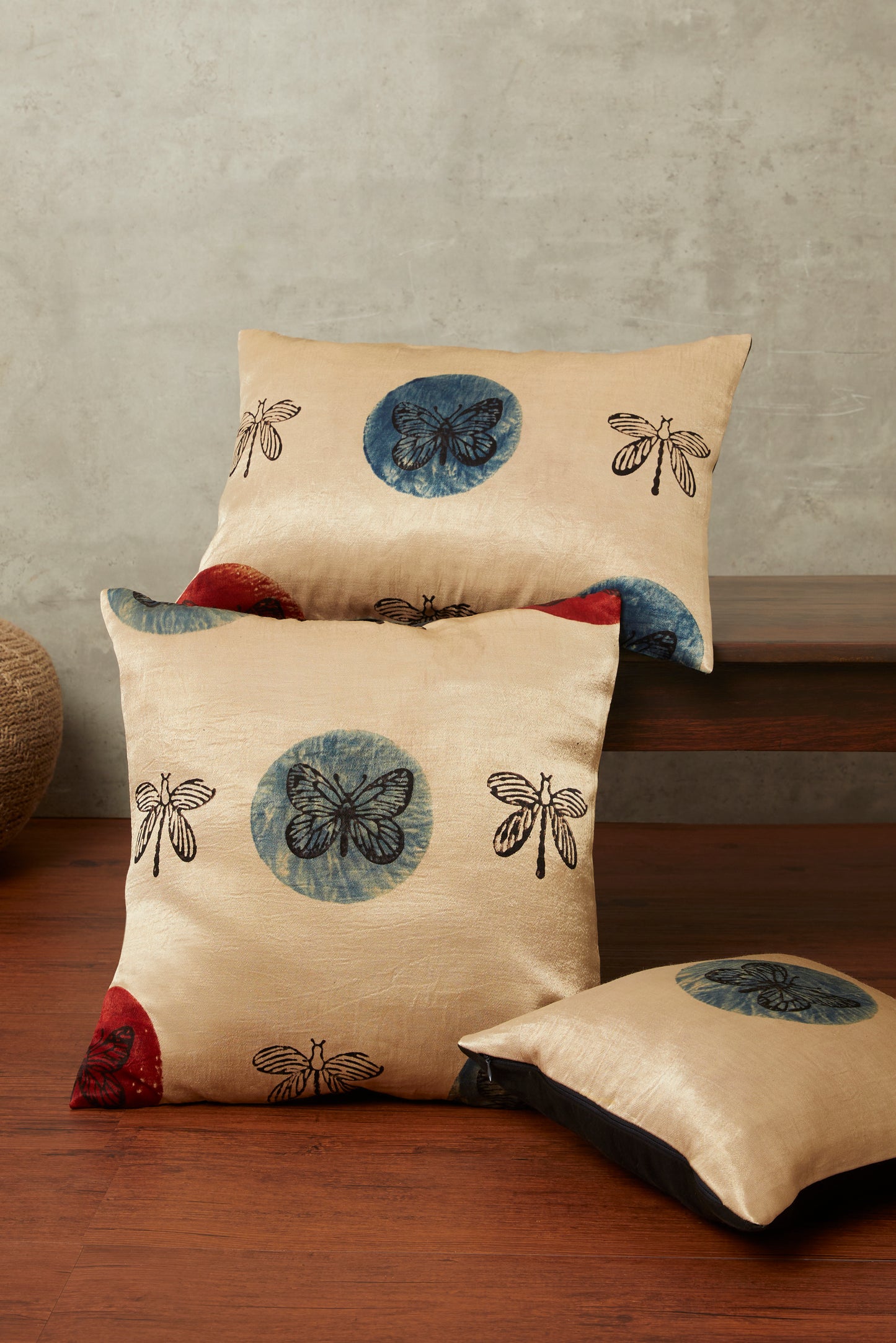 Titli Blue Mashru Ajrakh Square Cushion Cover