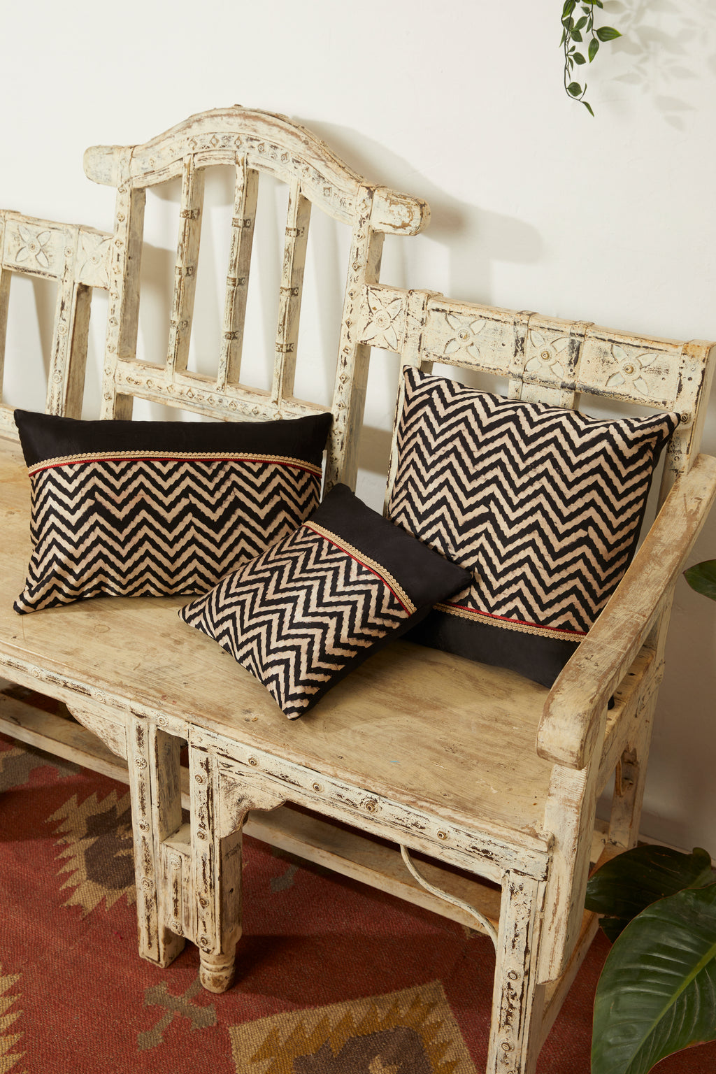 Vichi Black Mashru Ajrakh Square Cushion Cover