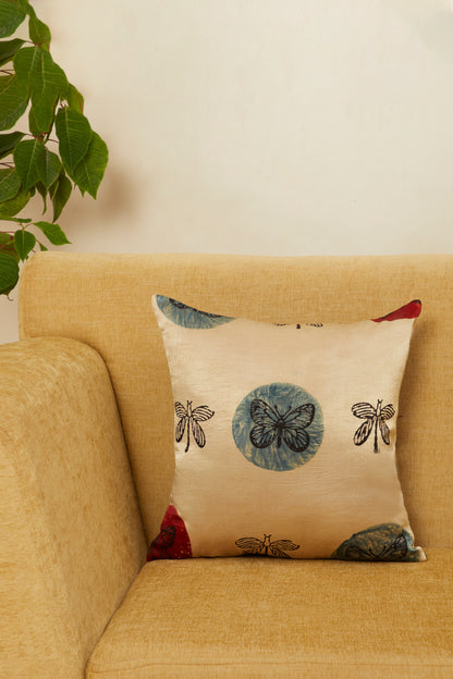 Titli Blue Mashru Ajrakh Square Cushion Cover