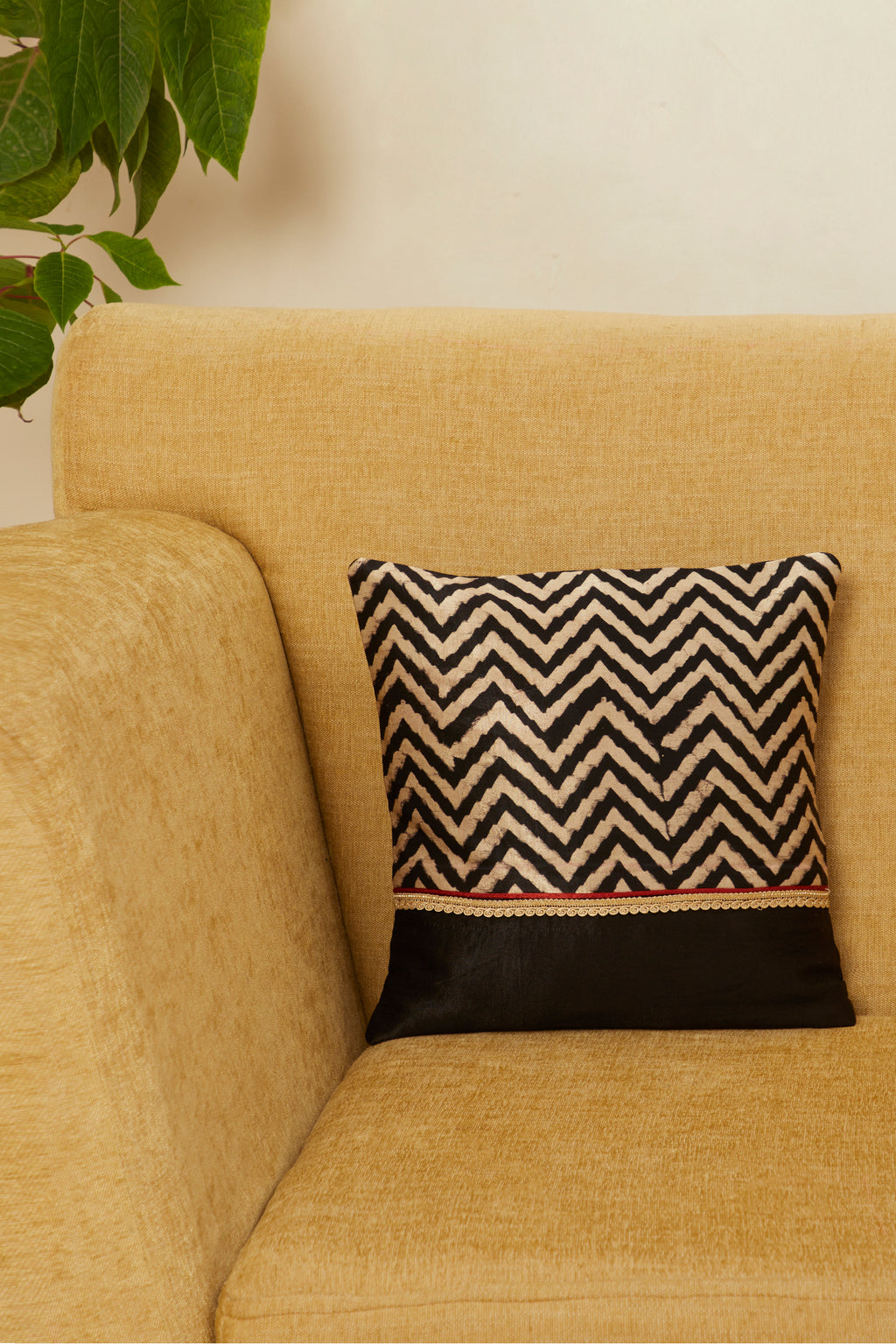 Vichi Black Mashru Ajrakh Square Cushion Cover