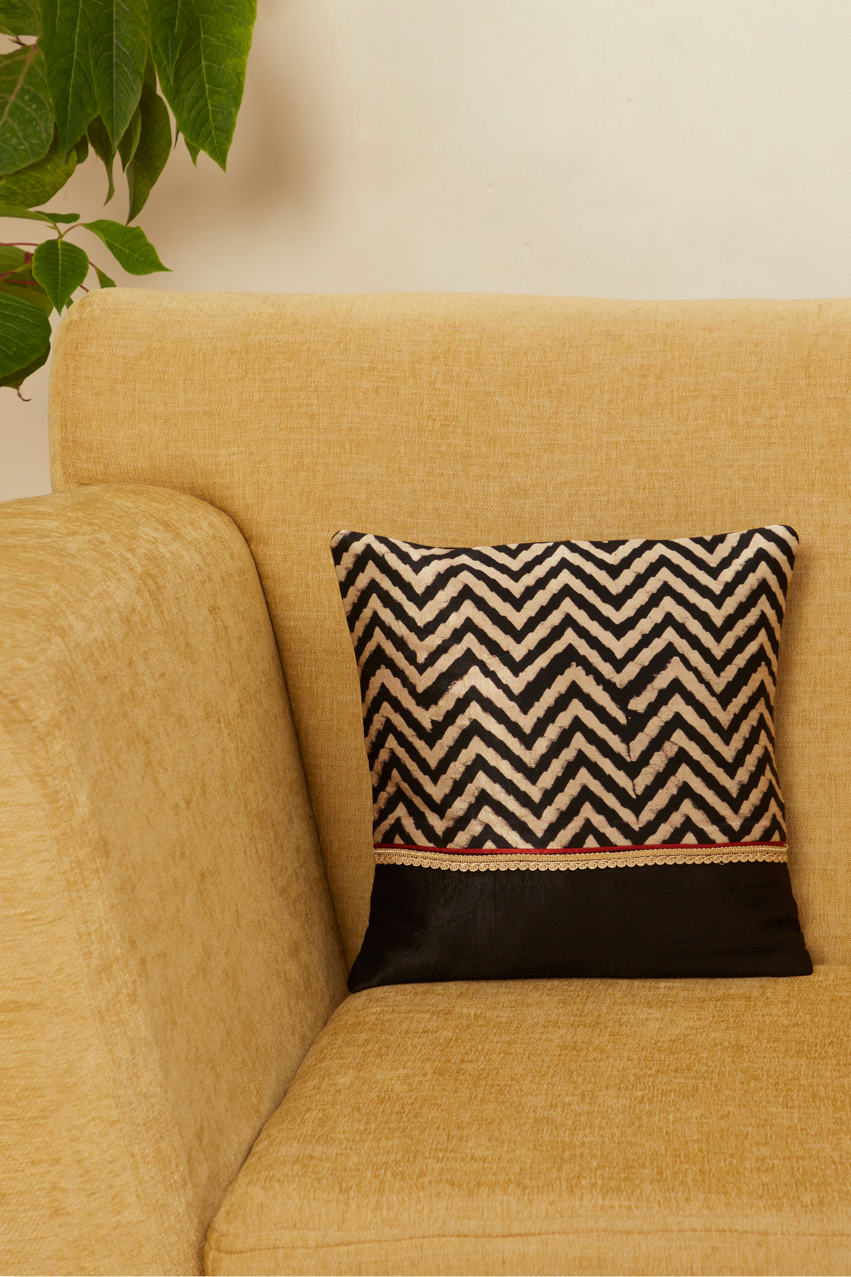 Vichi Black Mashru Ajrakh Square Cushion Cover