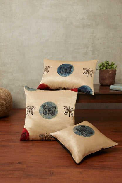 Titli Blue Mashru Ajrakh Square Cushion Cover