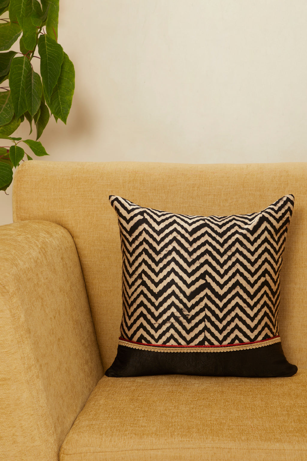 Vichi Black Mashru Ajrakh Square Cushion Cover