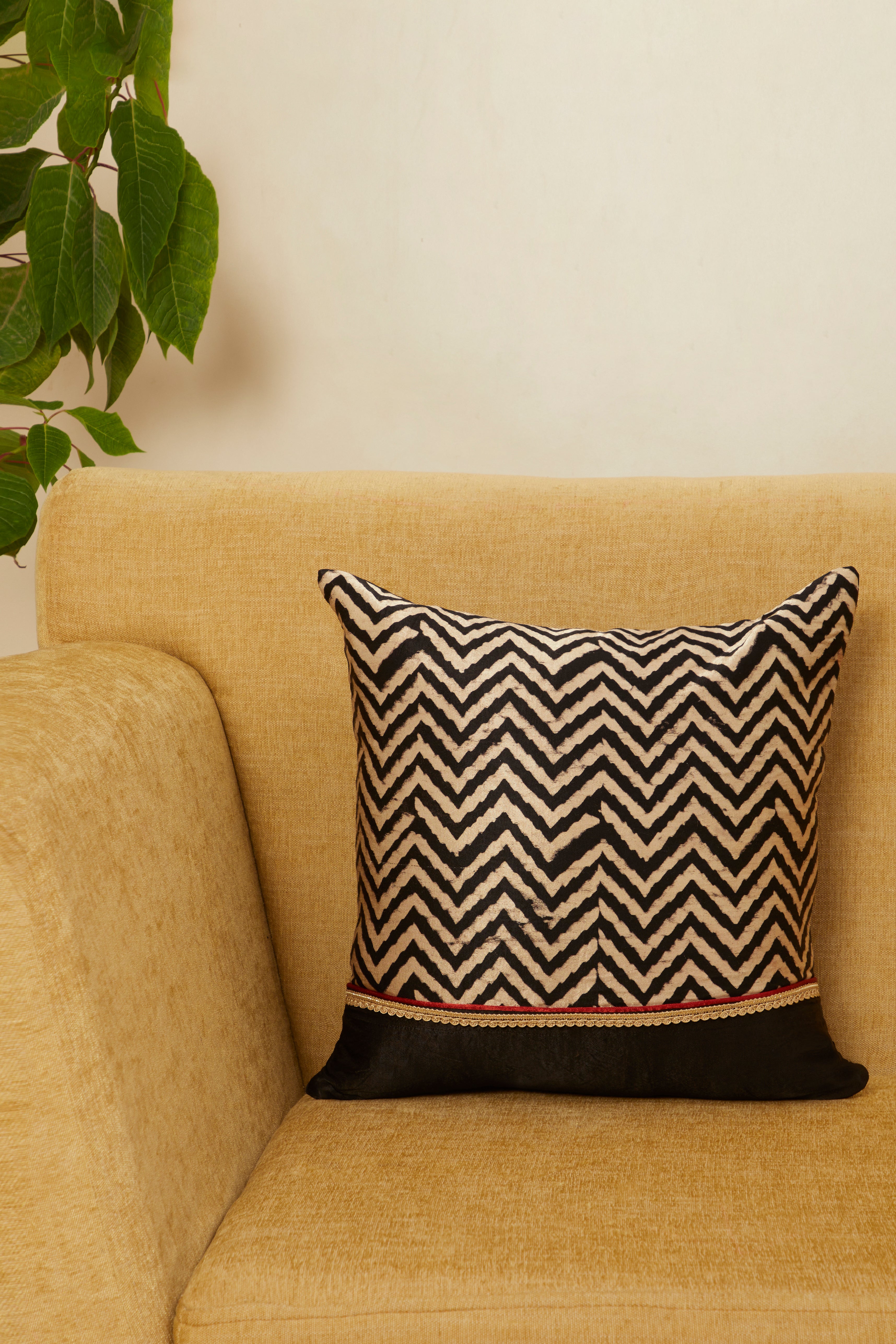 Vichi Black Mashru Ajrakh Square Cushion Cover