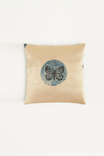 Titli Blue Mashru Ajrakh Square Cushion Cover