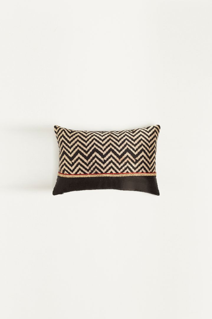 Vichi Black Mashru Ajrakh Rectangle Cushion Cover