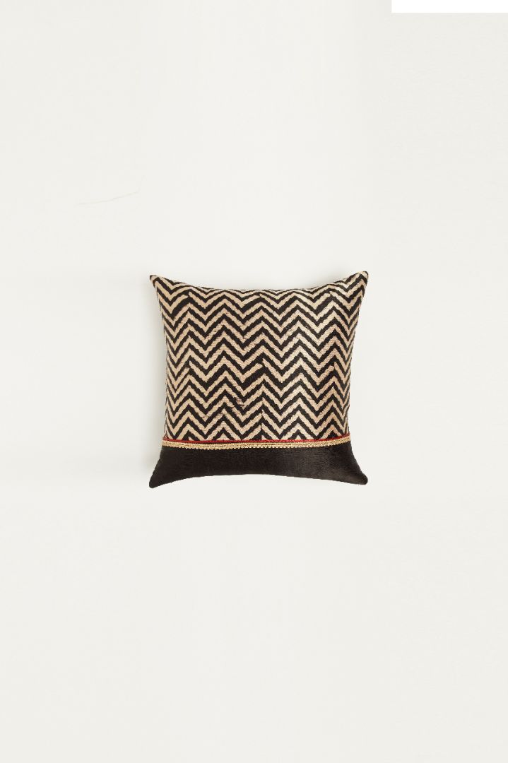 Vichi Black Mashru Ajrakh Square Cushion Cover