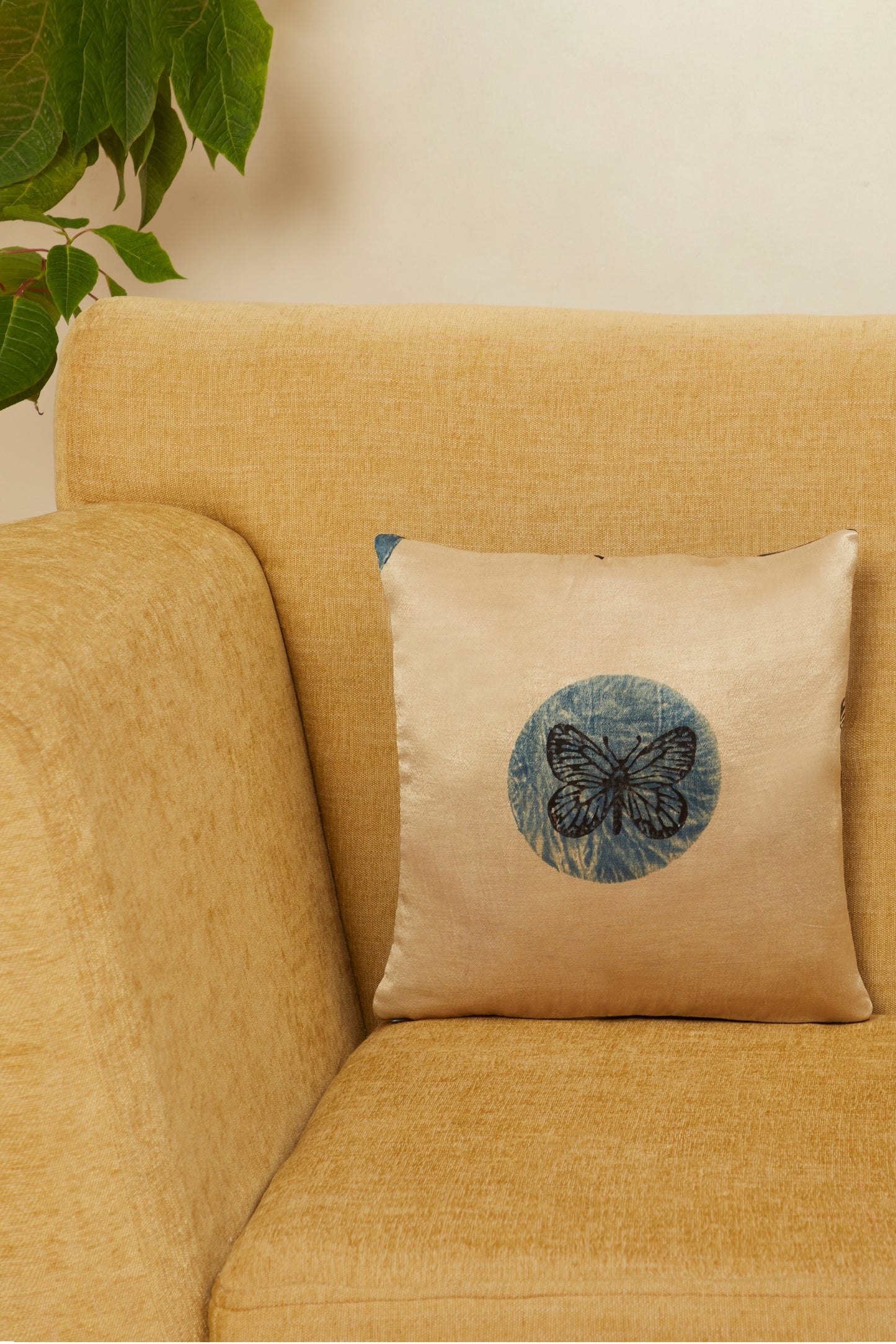 Titli Blue Mashru Ajrakh Square Cushion Cover