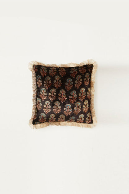 Phool Black Velvet Square Cushion Cover