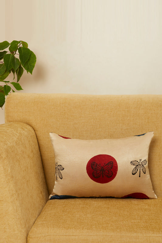 Titli Red Mashru Ajrakh Rectangle Cushion Cover