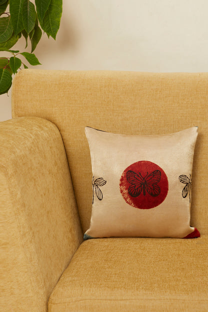 Titli Red Mashru Ajrakh Square Cushion Cover