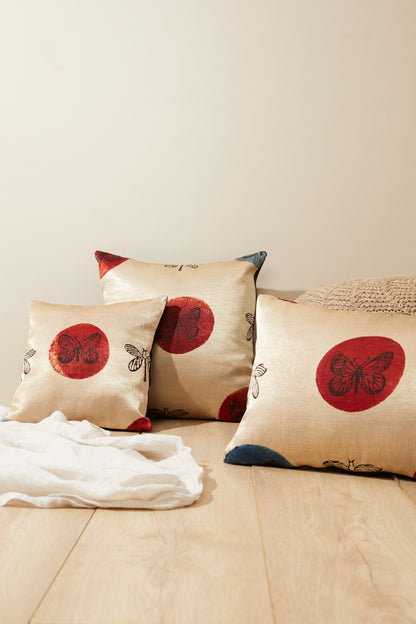 Titli Red Mashru Ajrakh Square Cushion Cover