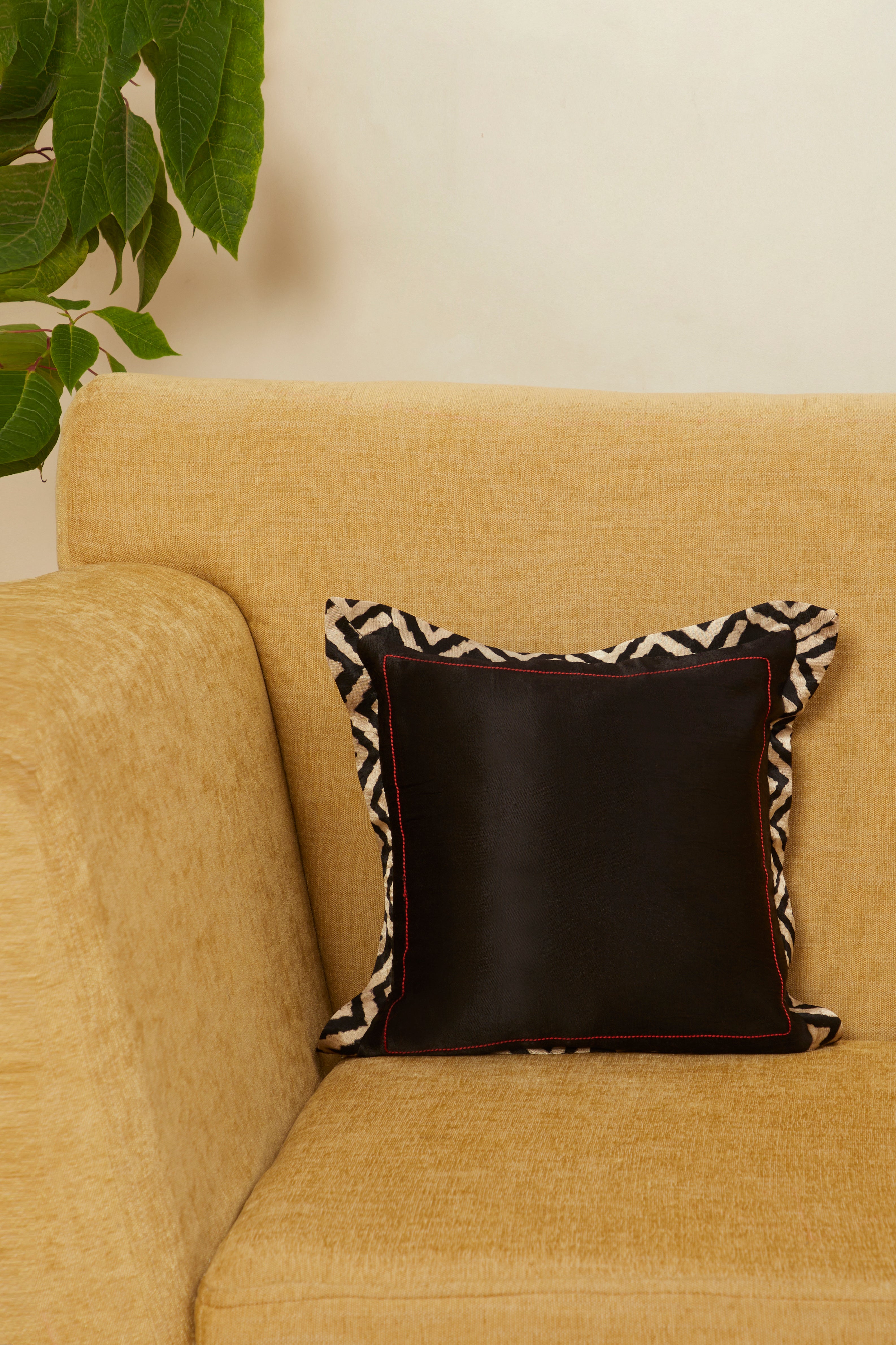 Aakaar Mashru Ajrakh Square Cushion Cover