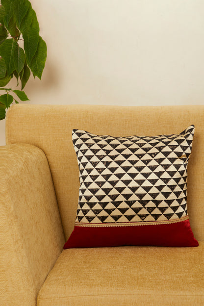 Trikoun Red Mashru Ajrakh Square Cushion Cover