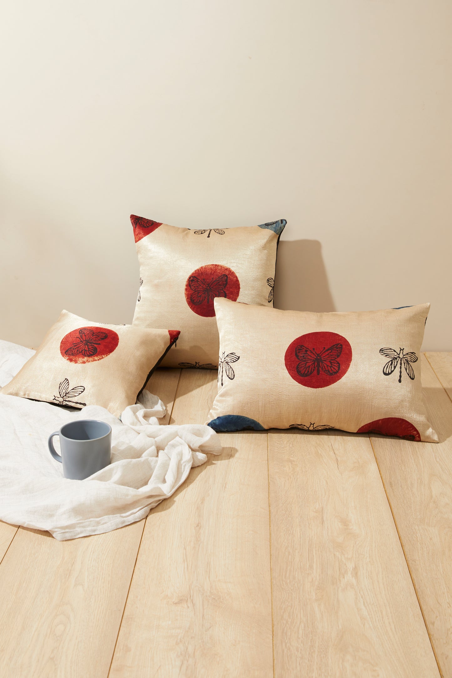 Titli Red Mashru Ajrakh Square Cushion Cover